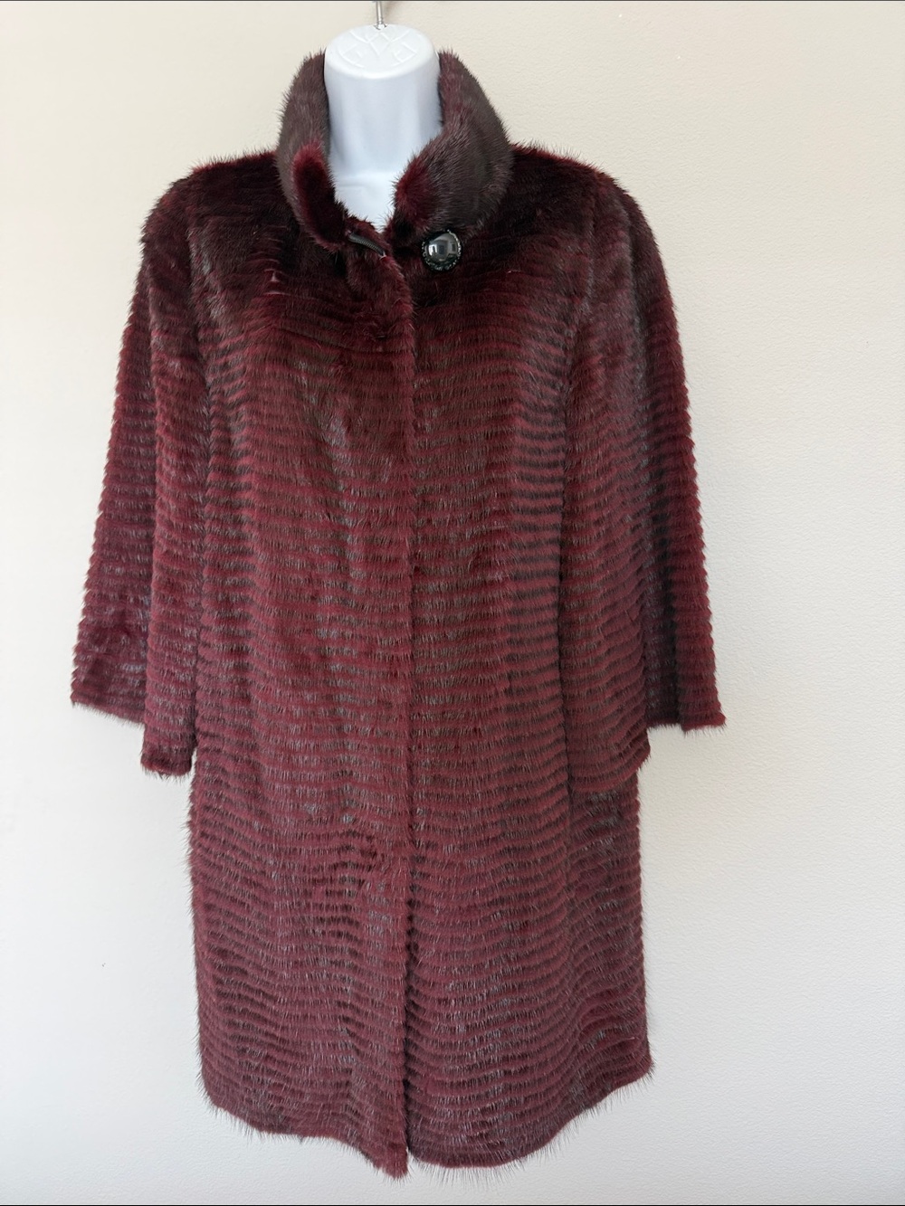Linda Richards | Women's Genuine Mink Fur Coat in Deep Burgundy